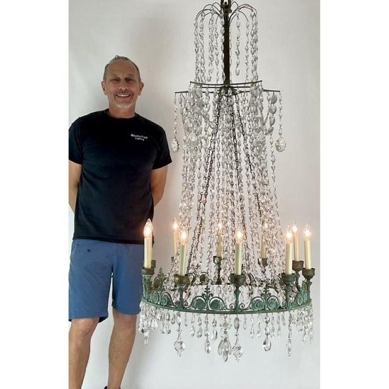 Lampadario Regency d'epoca in cristallo e corda di Verdigris in vendita 1
