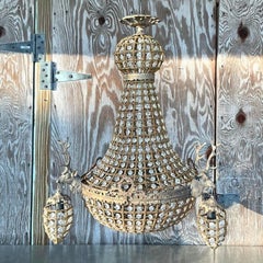 Vintage Regency Crystal Stag Chandelier