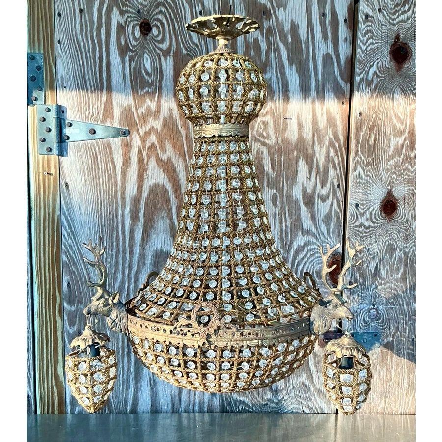 Vintage Regency Kristall-Hirsch-Kronleuchter im Zustand „Gut“ im Angebot in west palm beach, FL