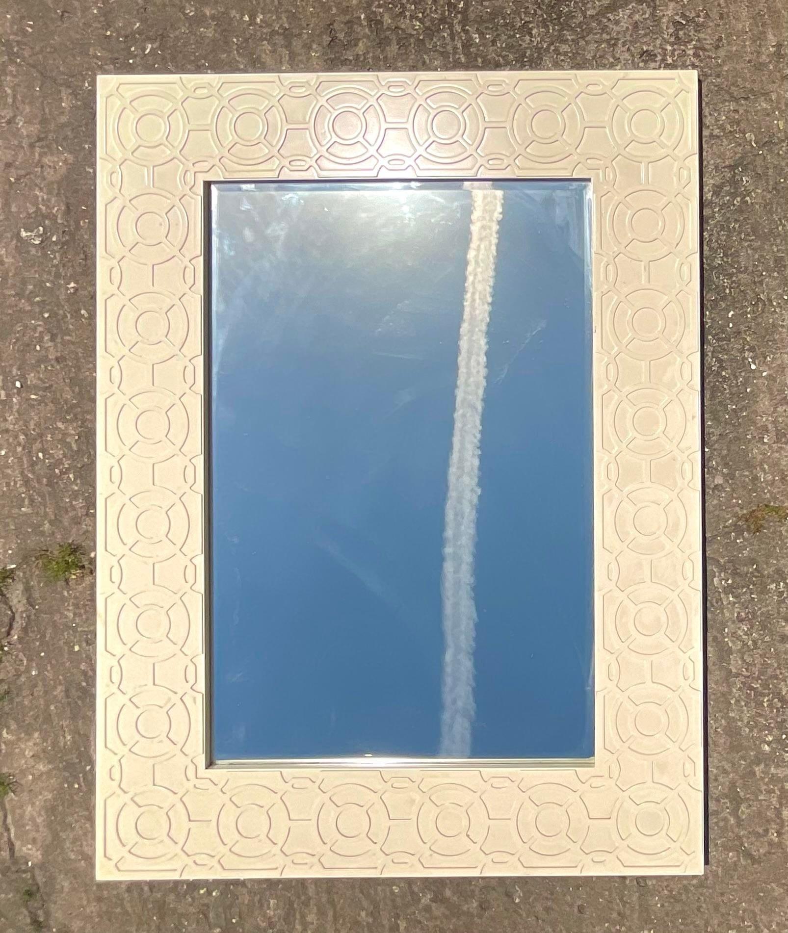Contemporary Vintage Regency Currey and Company Fret Work Mirror For Sale