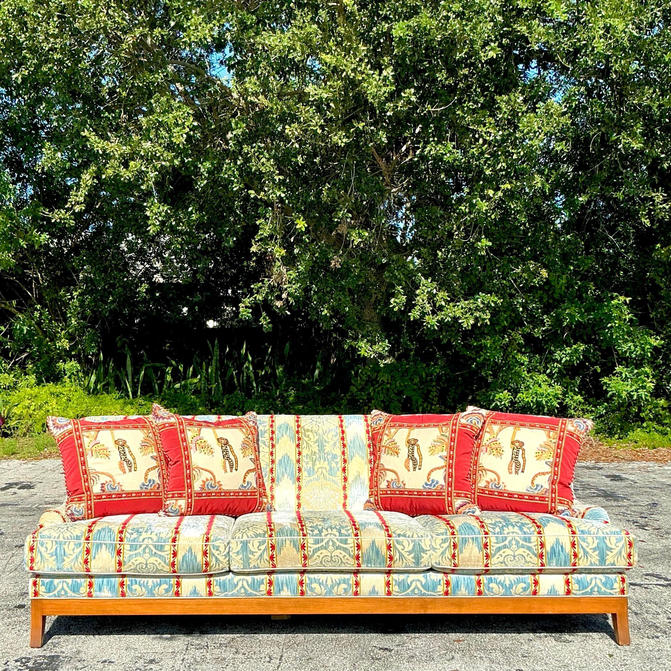 Tessuto Divano lungo vintage Regency Custom Devore Stripe in vendita