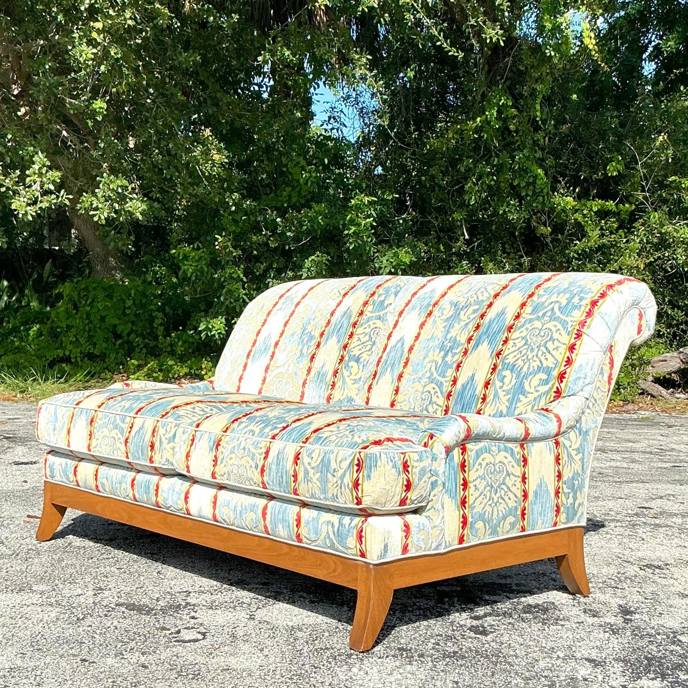 Vintage Regency Custom Devore Stripe Loveseat In Good Condition For Sale In west palm beach, FL