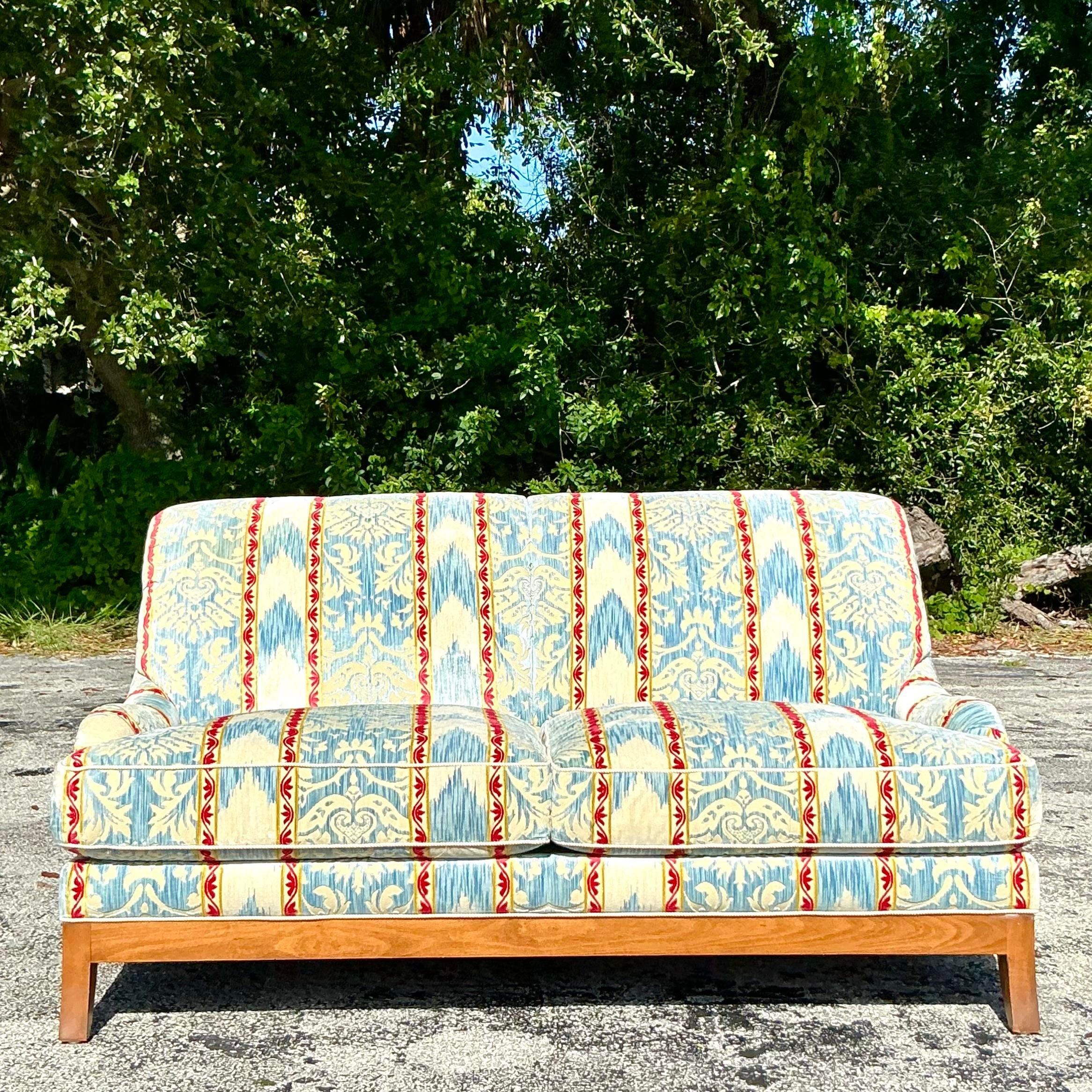20th Century Vintage Regency Custom Devore Stripe Loveseat For Sale