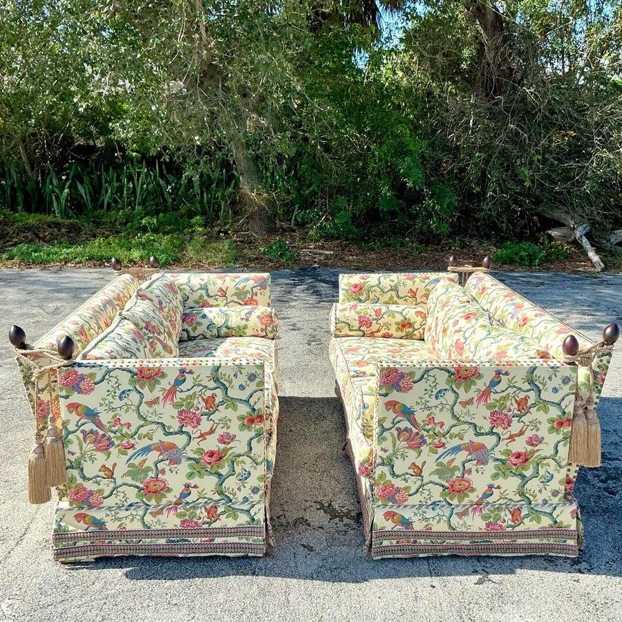 Canapé Vintage Regency Custom Schwartz Paris Printed Knole Bon état - En vente à west palm beach, FL