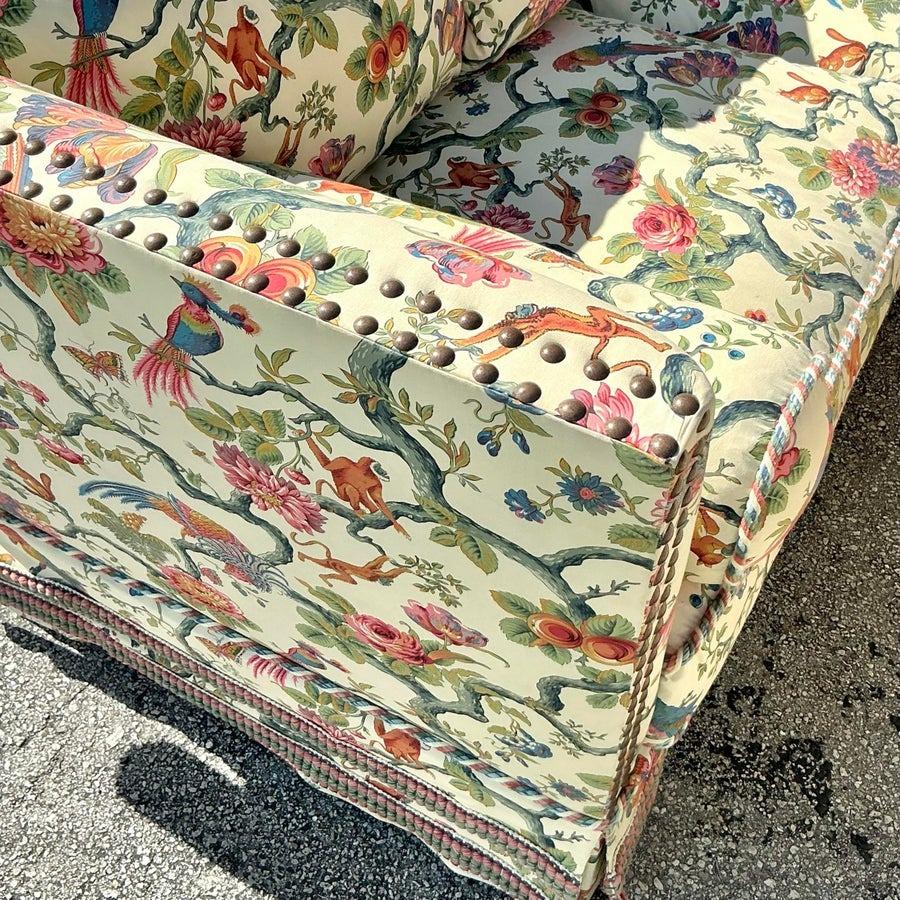 Métal Canapé Vintage Regency Custom Schwartz Paris Printed Knole en vente