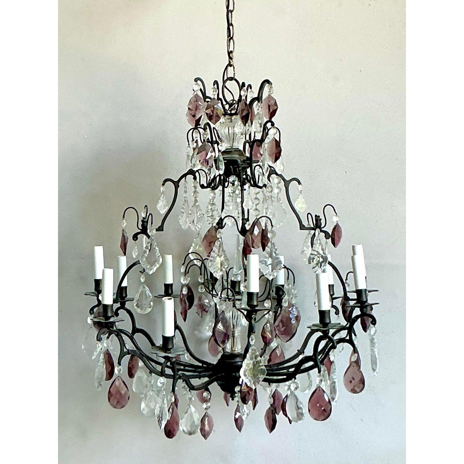 Hollywood Regency Vintage Regency Cut Crystal Chandelier For Sale