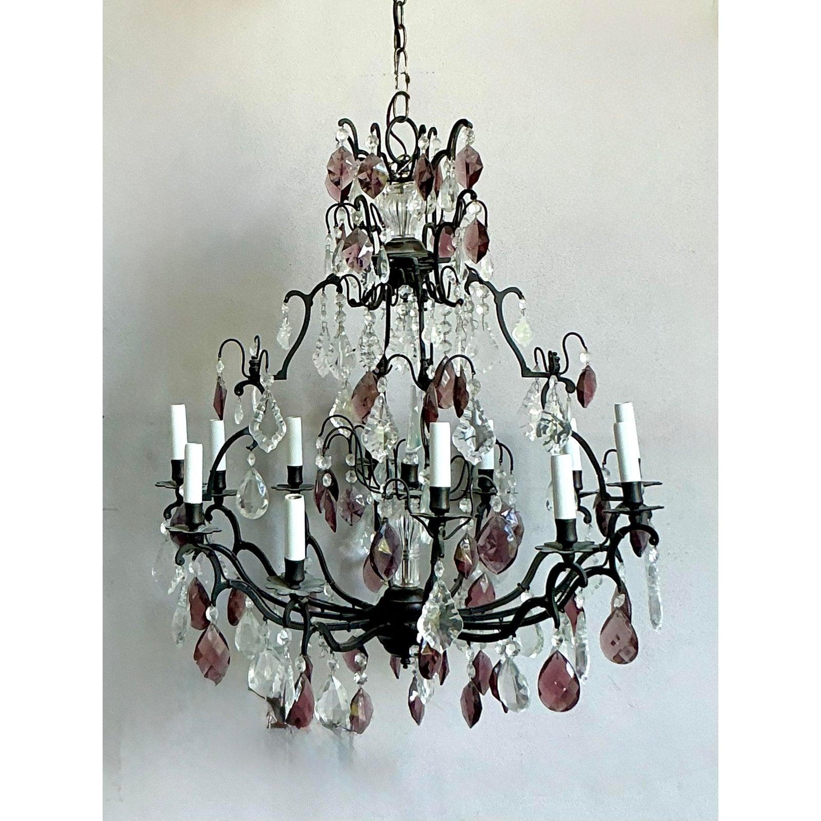 American Vintage Regency Cut Crystal Chandelier For Sale