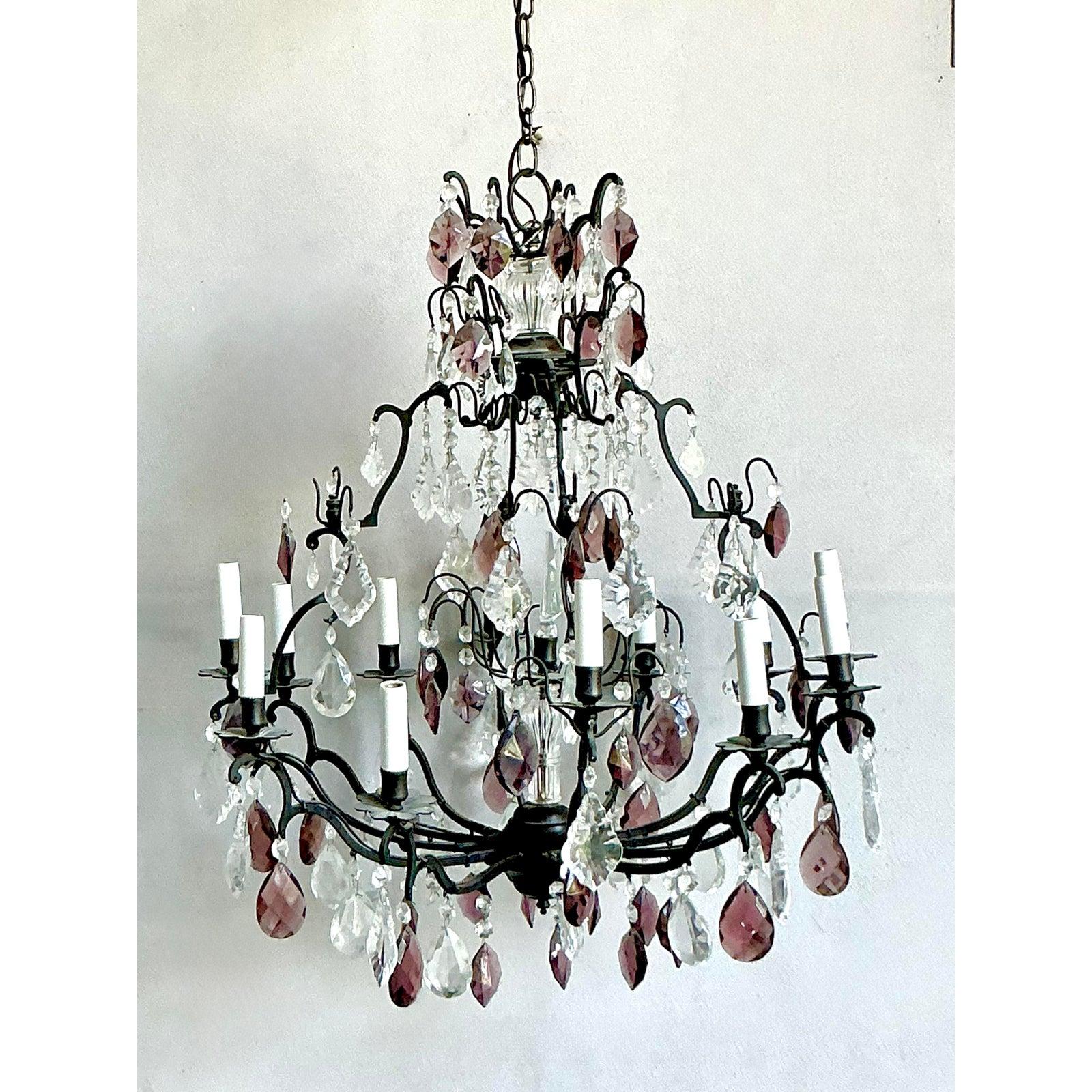 Vintage Regency Cut Crystal Chandelier In Good Condition For Sale In West Palm Beach, FL