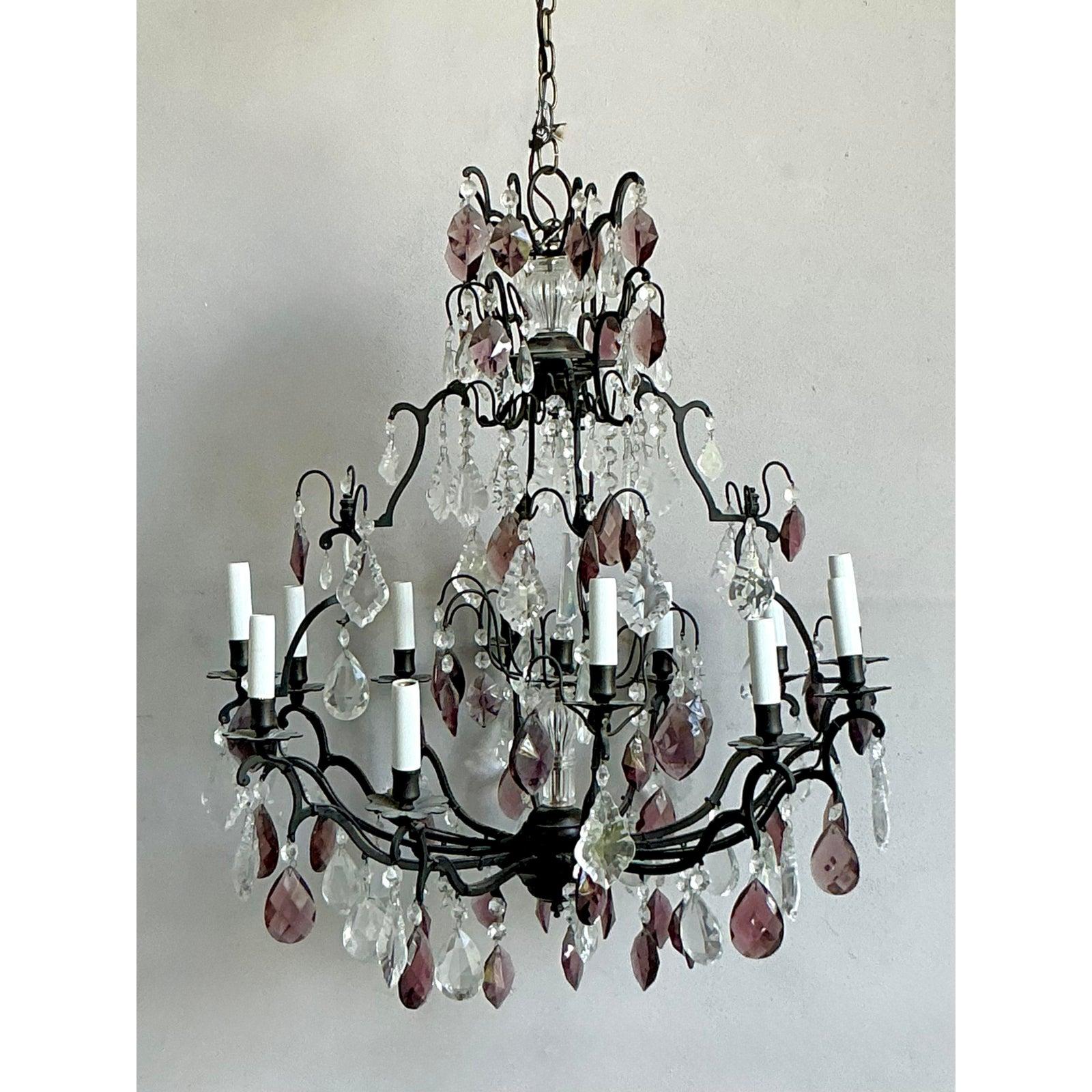 20th Century Vintage Regency Cut Crystal Chandelier For Sale