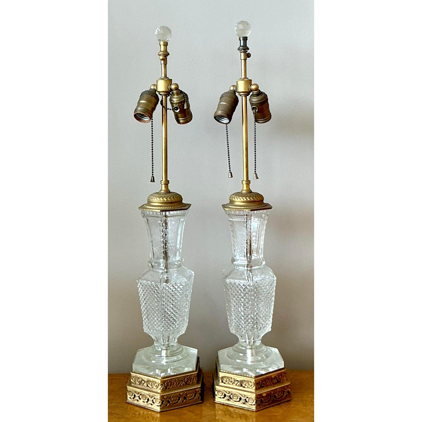 Vintage Regency Cut Crystal Lamps - A Pair For Sale 1