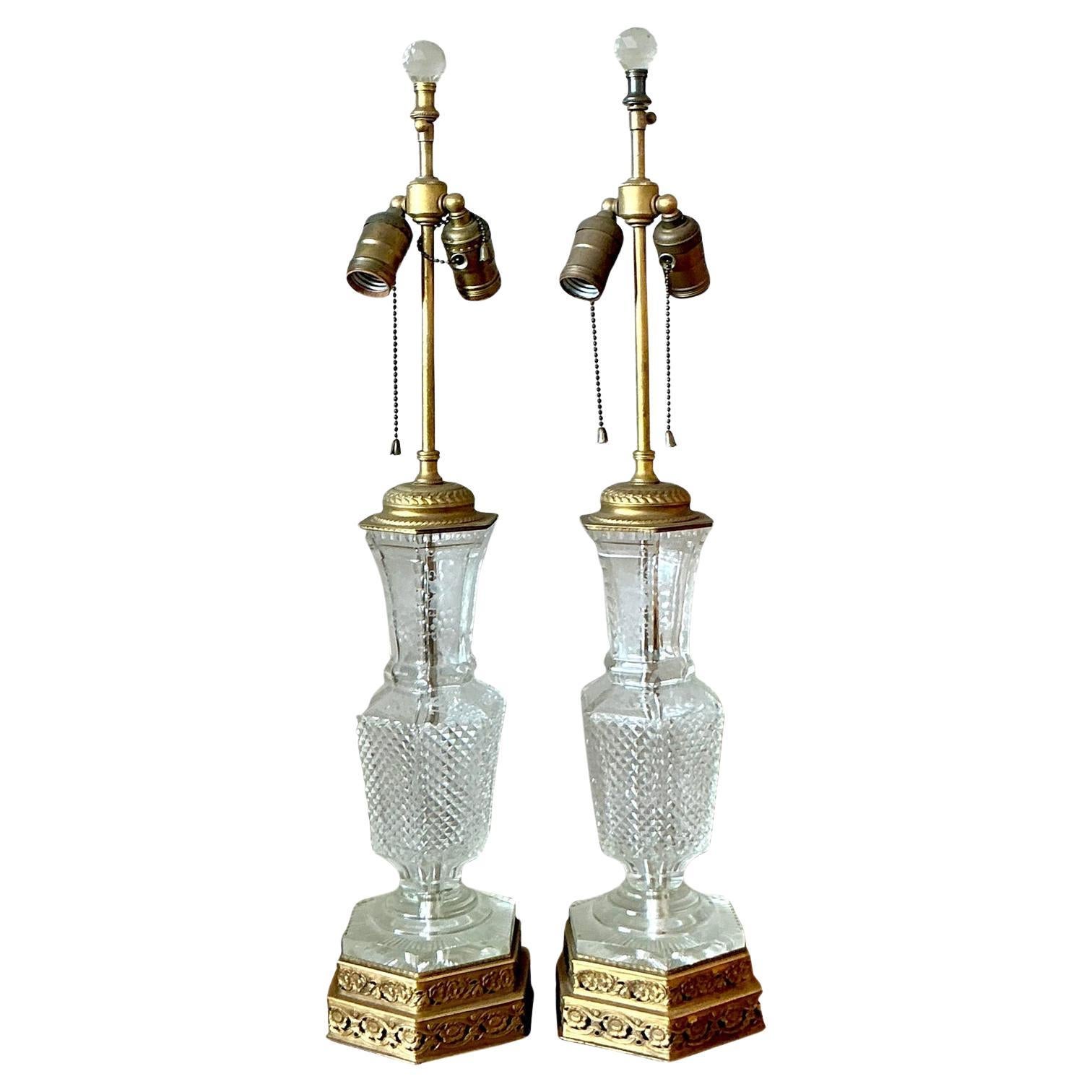 Vintage Regency Cut Crystal Lamps - A Pair For Sale