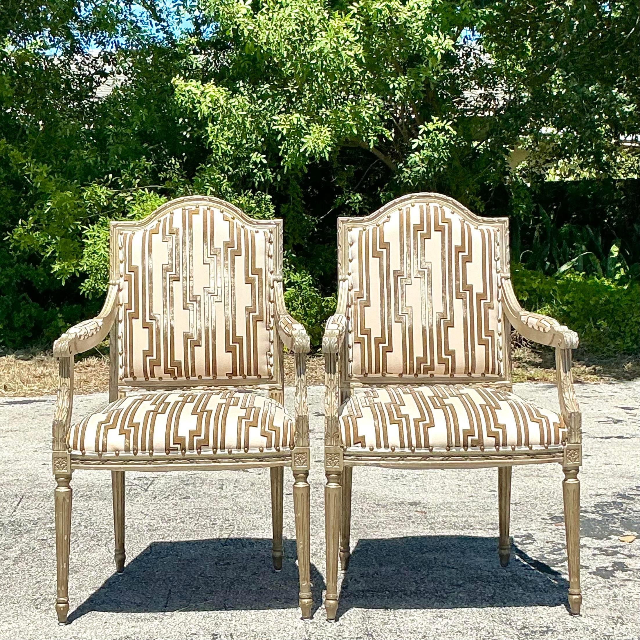 American Vintage Regency Cut Velvet Bergere Chairs - a Pair For Sale