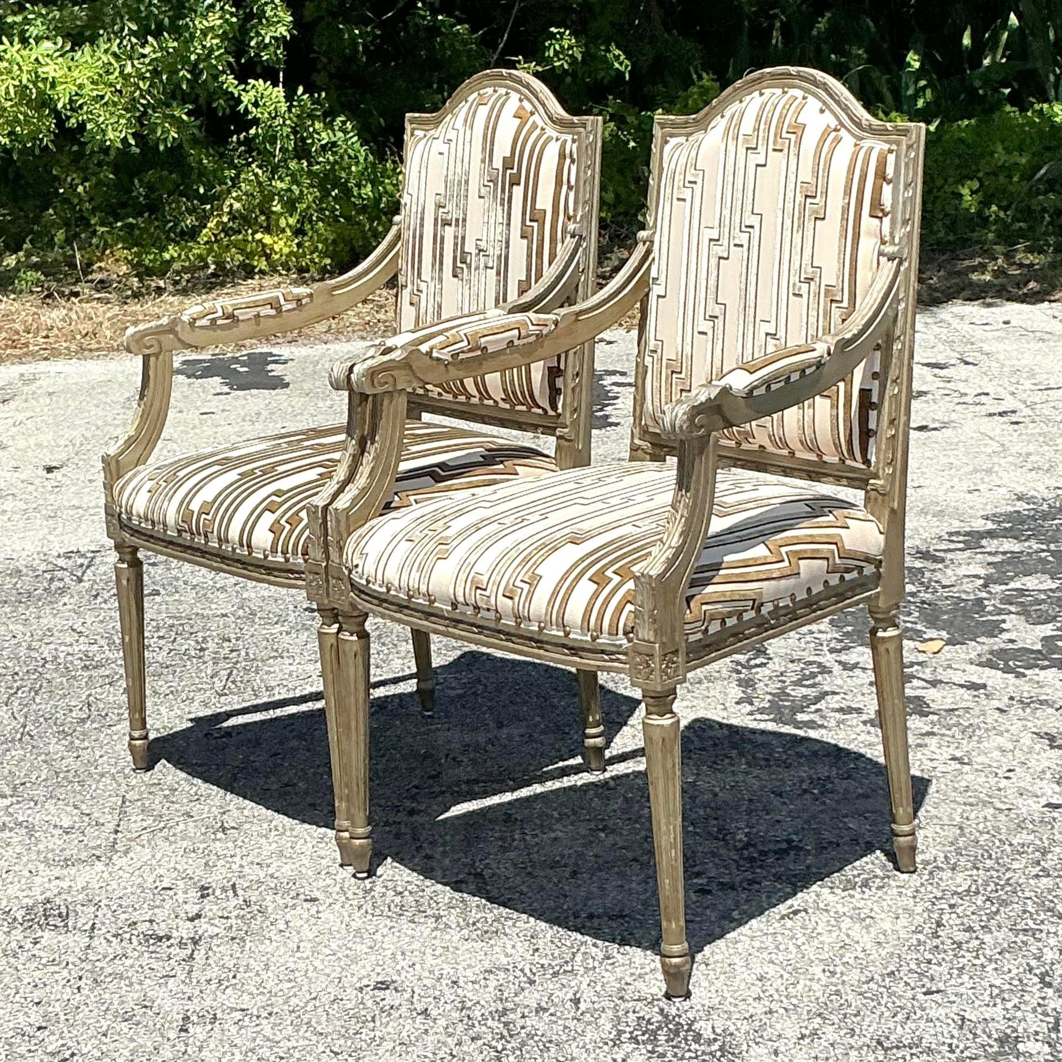 20th Century Vintage Regency Cut Velvet Bergere Chairs - a Pair For Sale