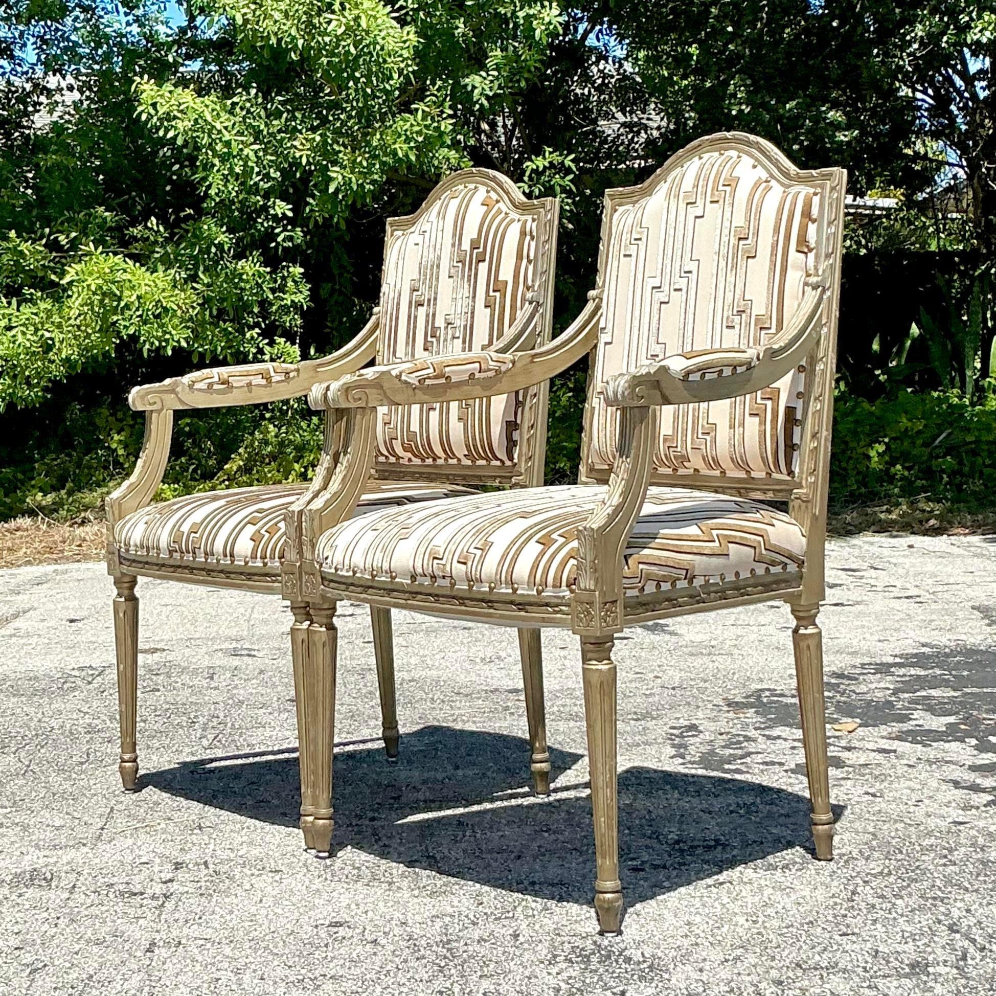 Vintage Regency Cut Velvet Bergere Chairs - a Pair For Sale 1