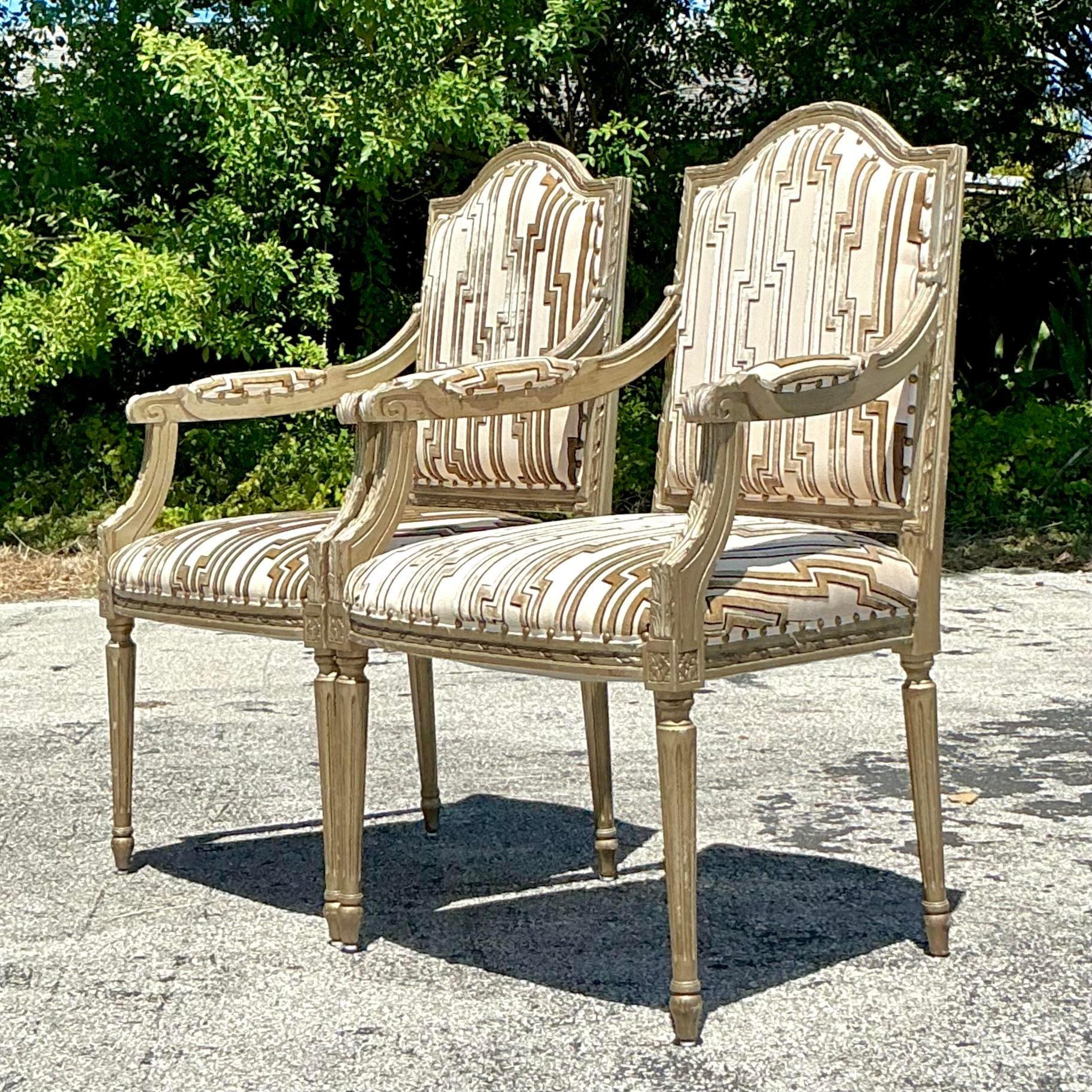 Vintage Regency Cut Velvet Bergere Chairs - a Pair For Sale 2