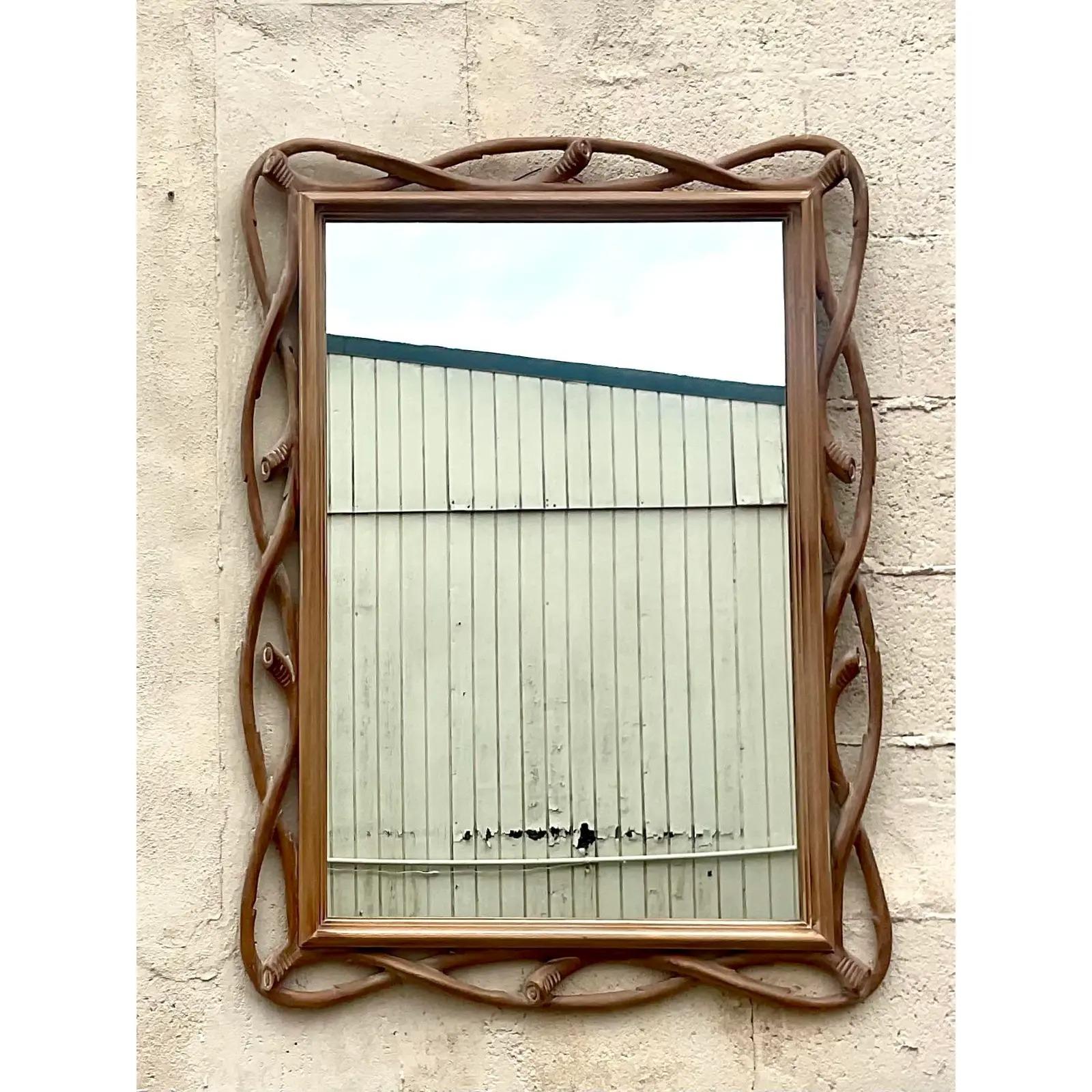 Vintage Regency Decorative Crafts Faux Bois Mirror In Good Condition For Sale In west palm beach, FL