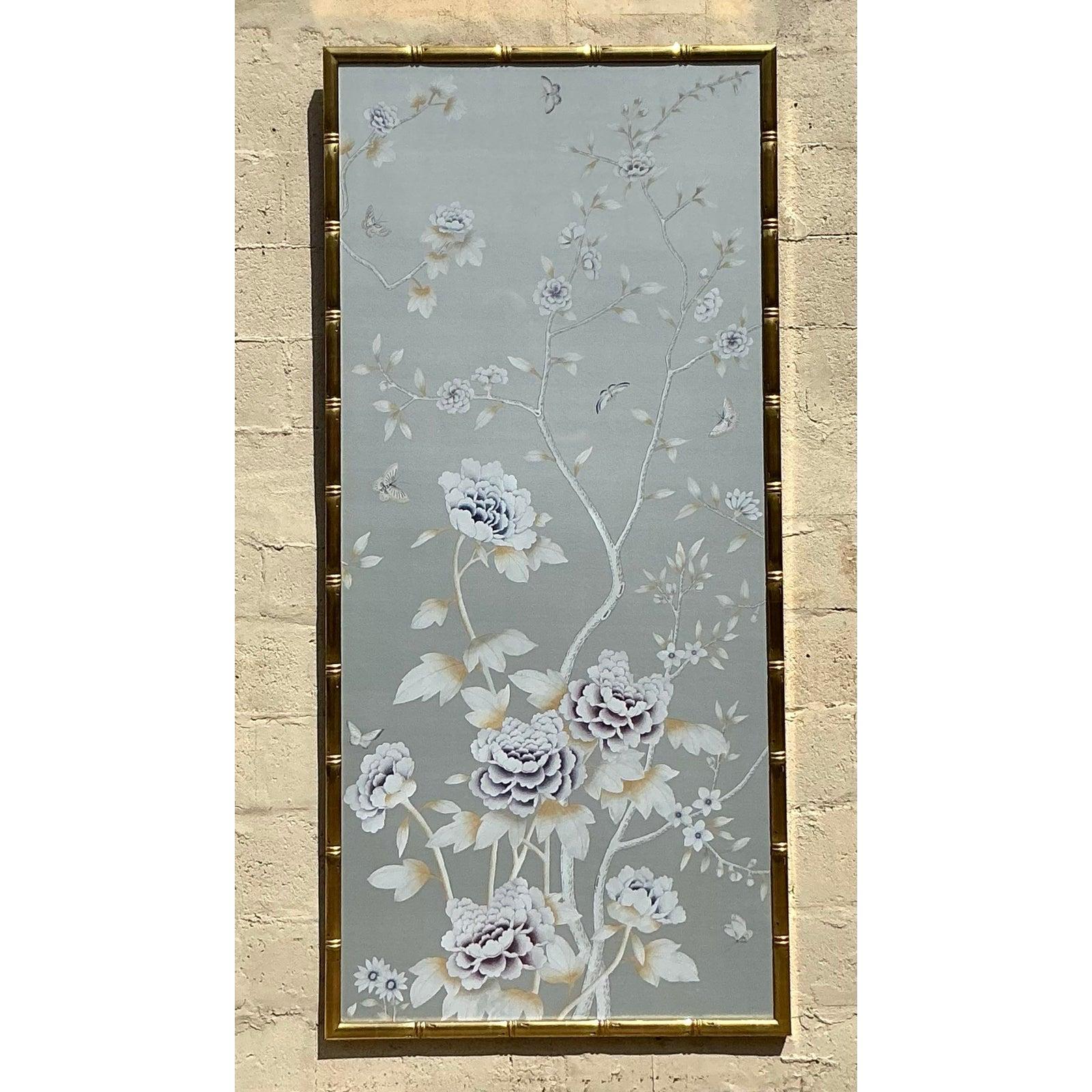 Vintage Regency Degourney gerahmte Wandteppich-Tapete im Regency-Stil im Zustand „Gut“ im Angebot in West Palm Beach, FL