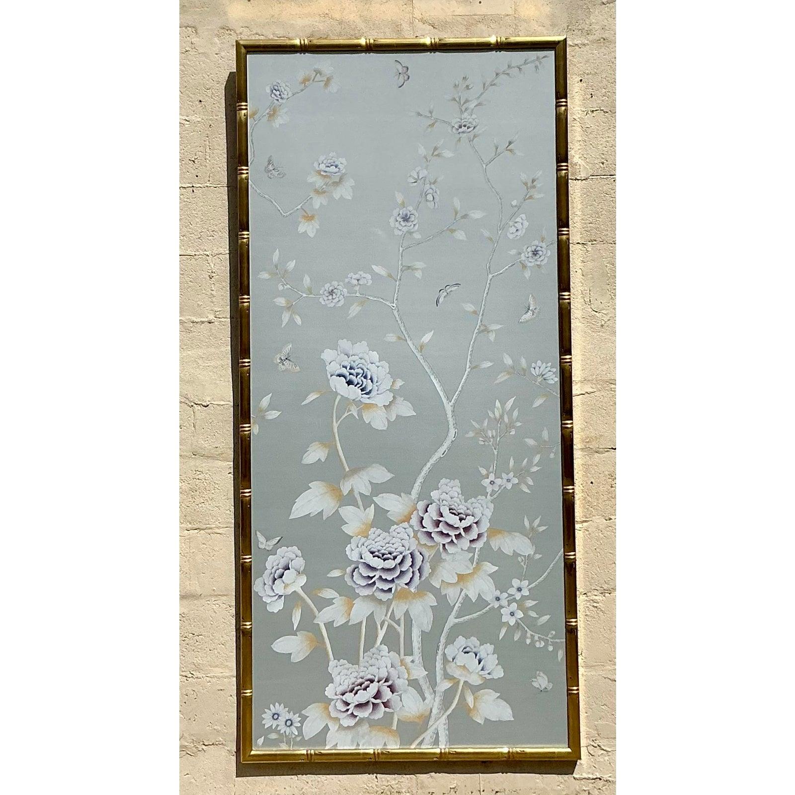 Vintage Regency Degourney gerahmte Wandteppich-Tapete im Regency-Stil (Glas) im Angebot
