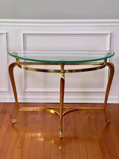 Vintage Regency Demilune Solid Brass and Glass Console Table