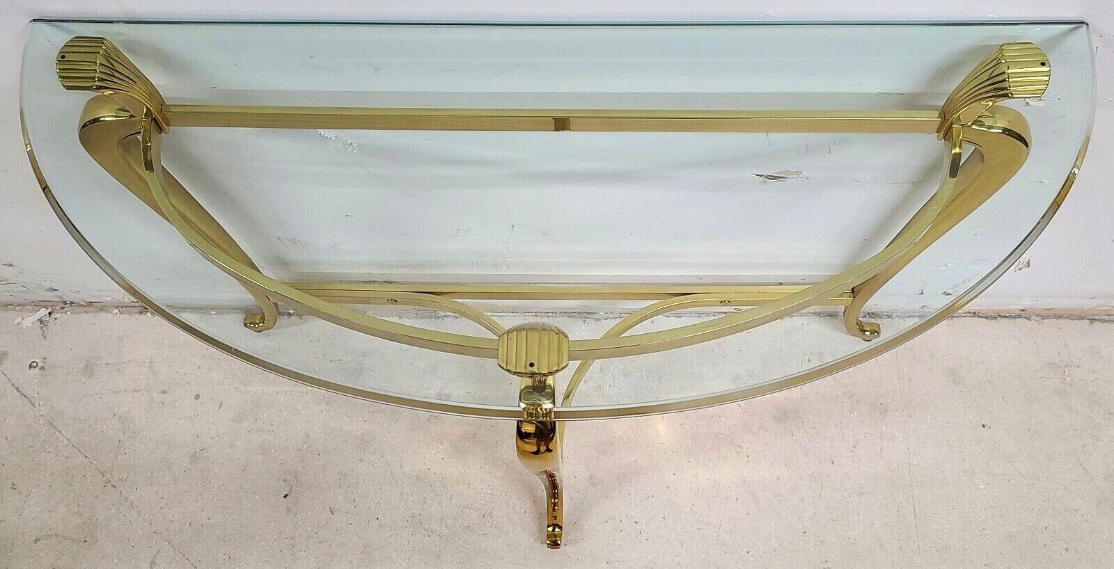 Vintage Regency Demilune Solid Brass Console Table In Good Condition In Lake Worth, FL