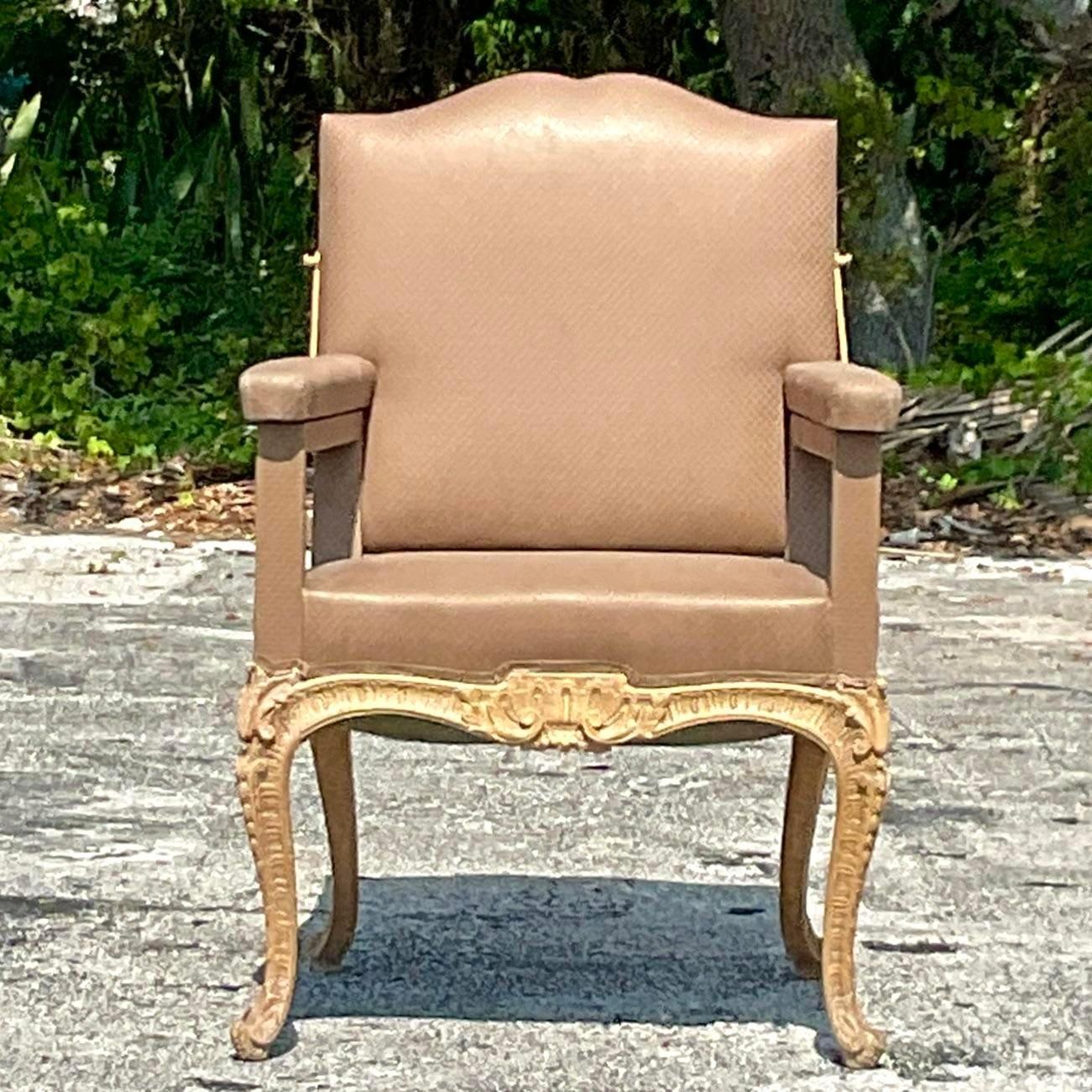 Vintage Regency Dessin-Fournier Ratchet Back Fauteuil Chair For Sale 3