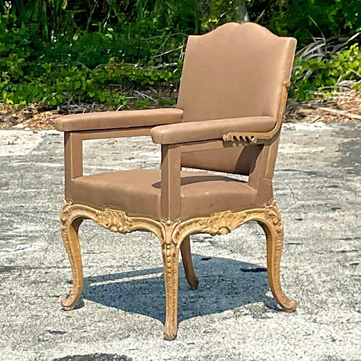 20th Century Vintage Regency Dessin-Fournier Ratchet Back Fauteuil Chair For Sale