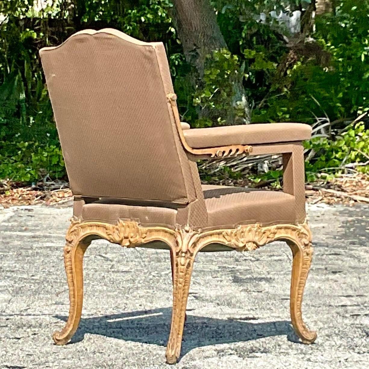 Vintage Regency Dessin-Fournier Ratchet Back Fauteuil Chair For Sale 1