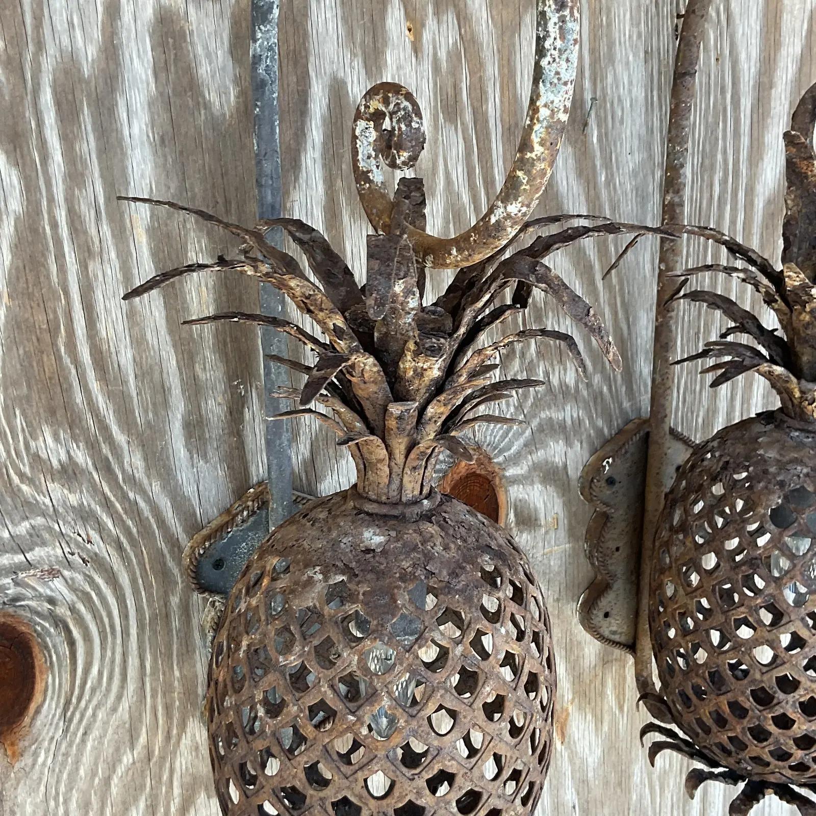 20th Century Vintage Regency Distressed Copper Pineapple Sconces, a Pair