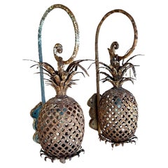 Vintage Regency Distressed Copper Pineapple Sconces, a Pair