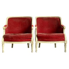 Sedie Bergere in Velluto Distressed Regency d'epoca - Una Coppia