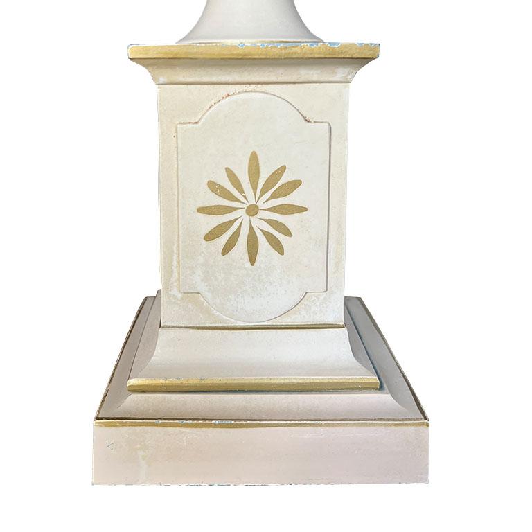 American Vintage Regency Dual Arm Tole Table Lamp with Torchiere Shade in Ballet Pink For Sale
