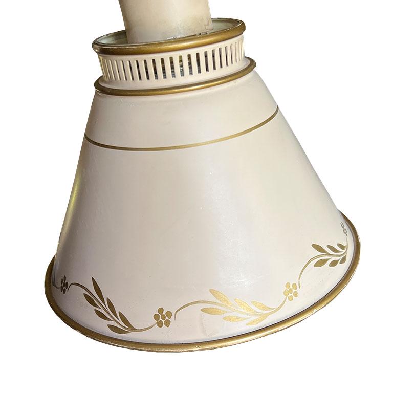 20th Century Vintage Regency Dual Arm Tole Table Lamp with Torchiere Shade in Ballet Pink For Sale