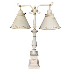 Used Regency Dual Arm Tole Table Lamp with Torchiere Shade in Ballet Pink