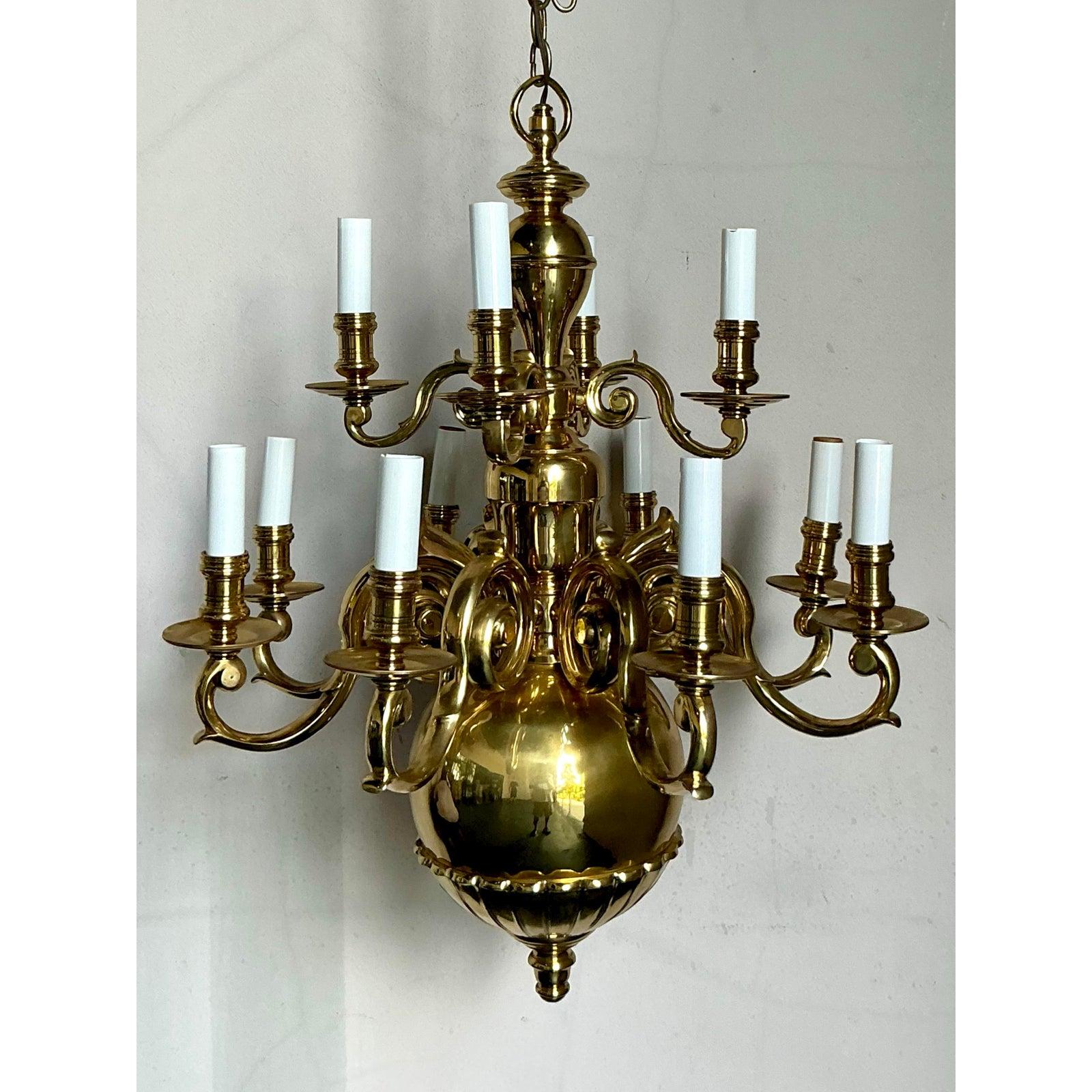 XX secolo Lampadario d'ottone barocco olandese d'epoca Regency in vendita