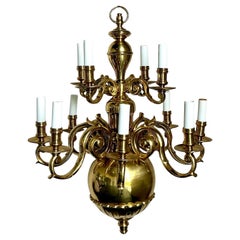 Vintage Regency Dutch Baroque Brass Chandelier
