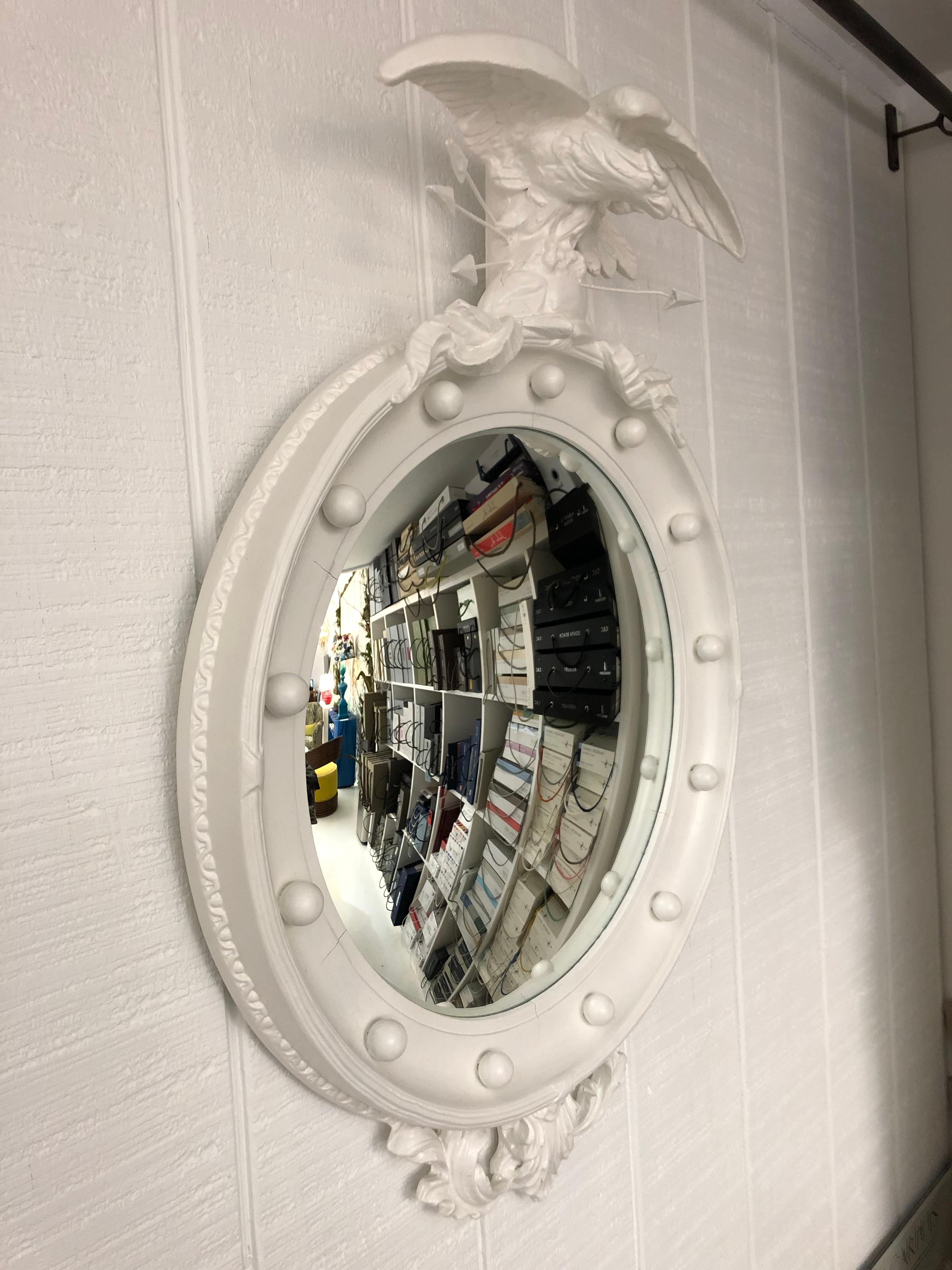 Painted Vintage Regency Eagle Convex Mirror