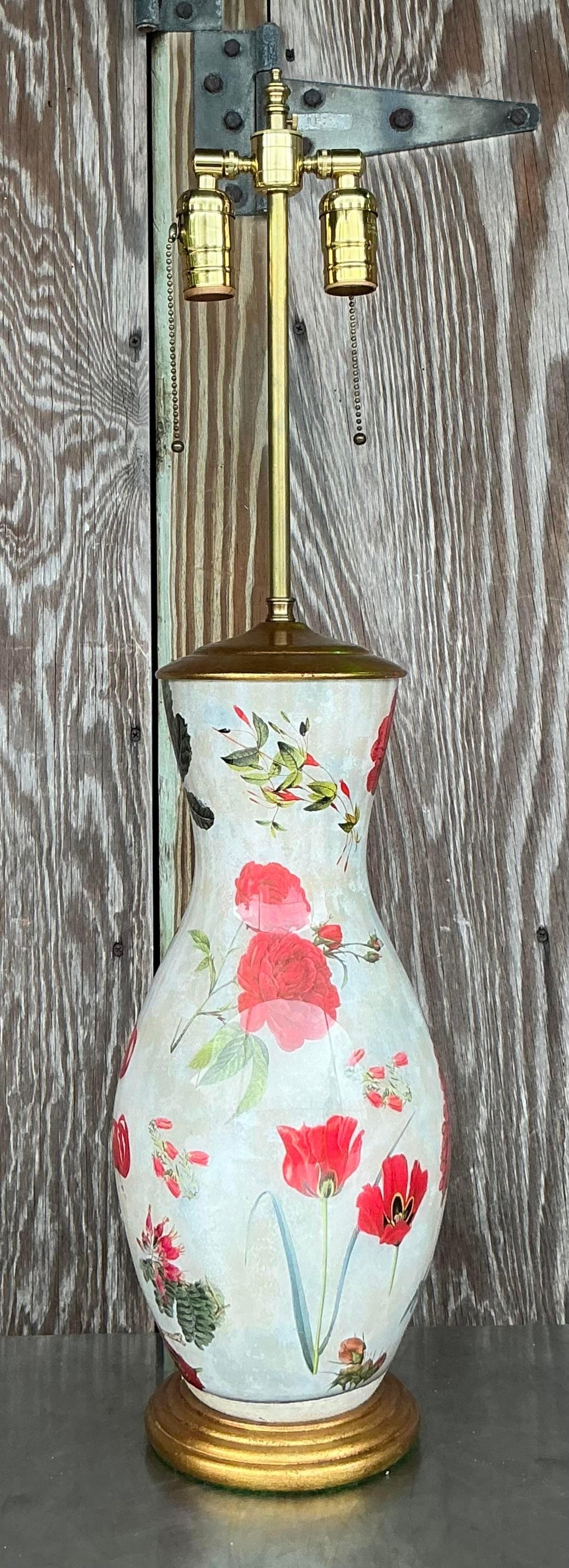 Vintage Regency Eglomise Glass Lamps In Good Condition For Sale In west palm beach, FL