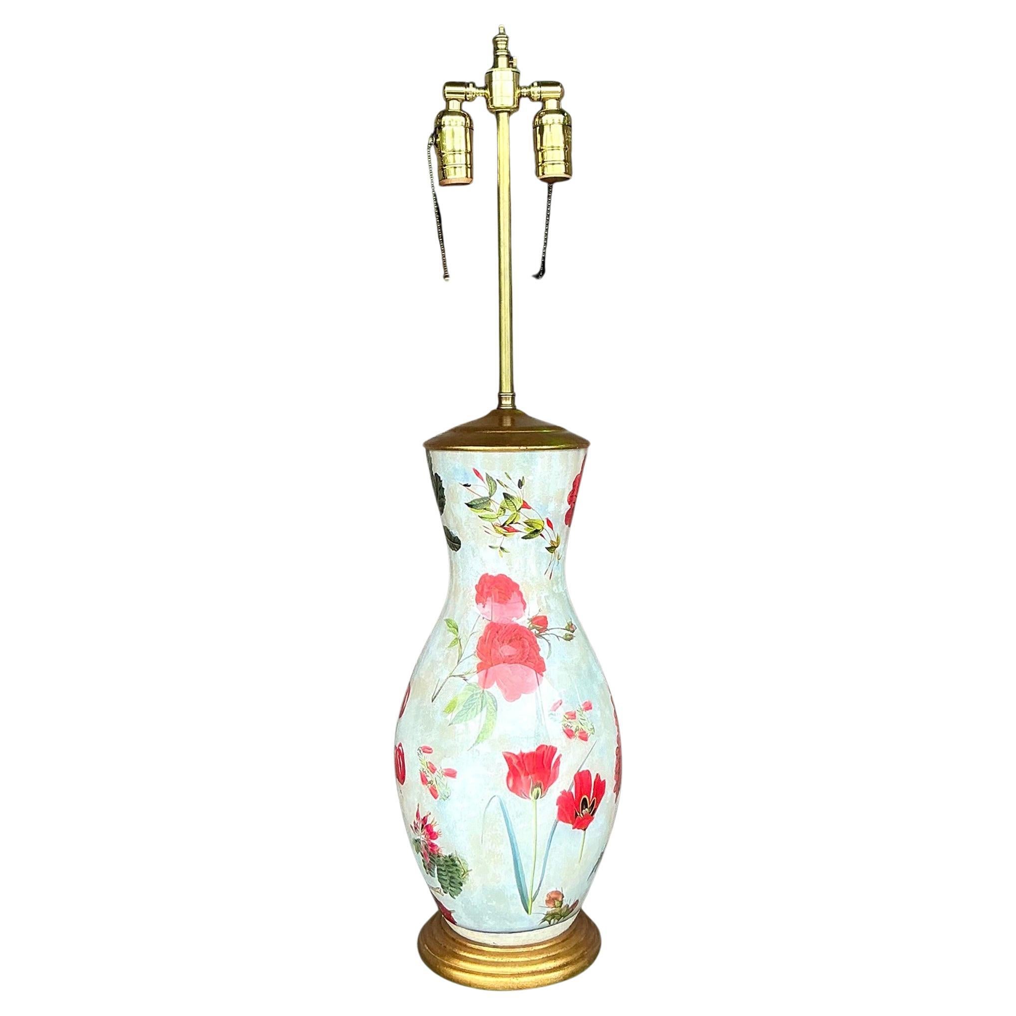 Vintage Regency Eglomise Glass Lamps For Sale