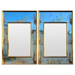 Vintage Regency Eglomise Hand Painted Mirrors - A Pair