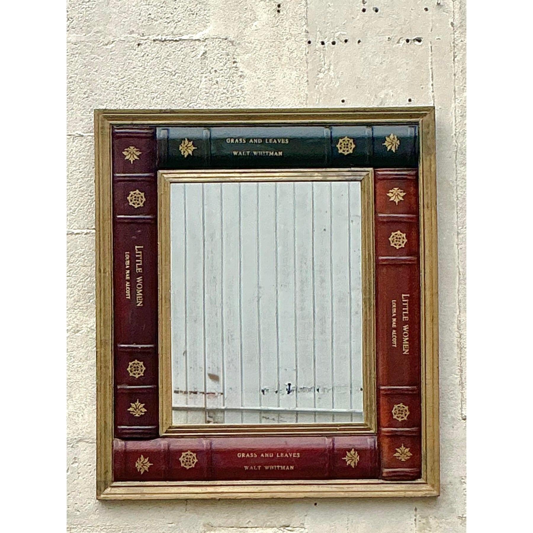 Specchio per libri in pelle goffrata Vintage By In condizioni buone in vendita a West Palm Beach, FL