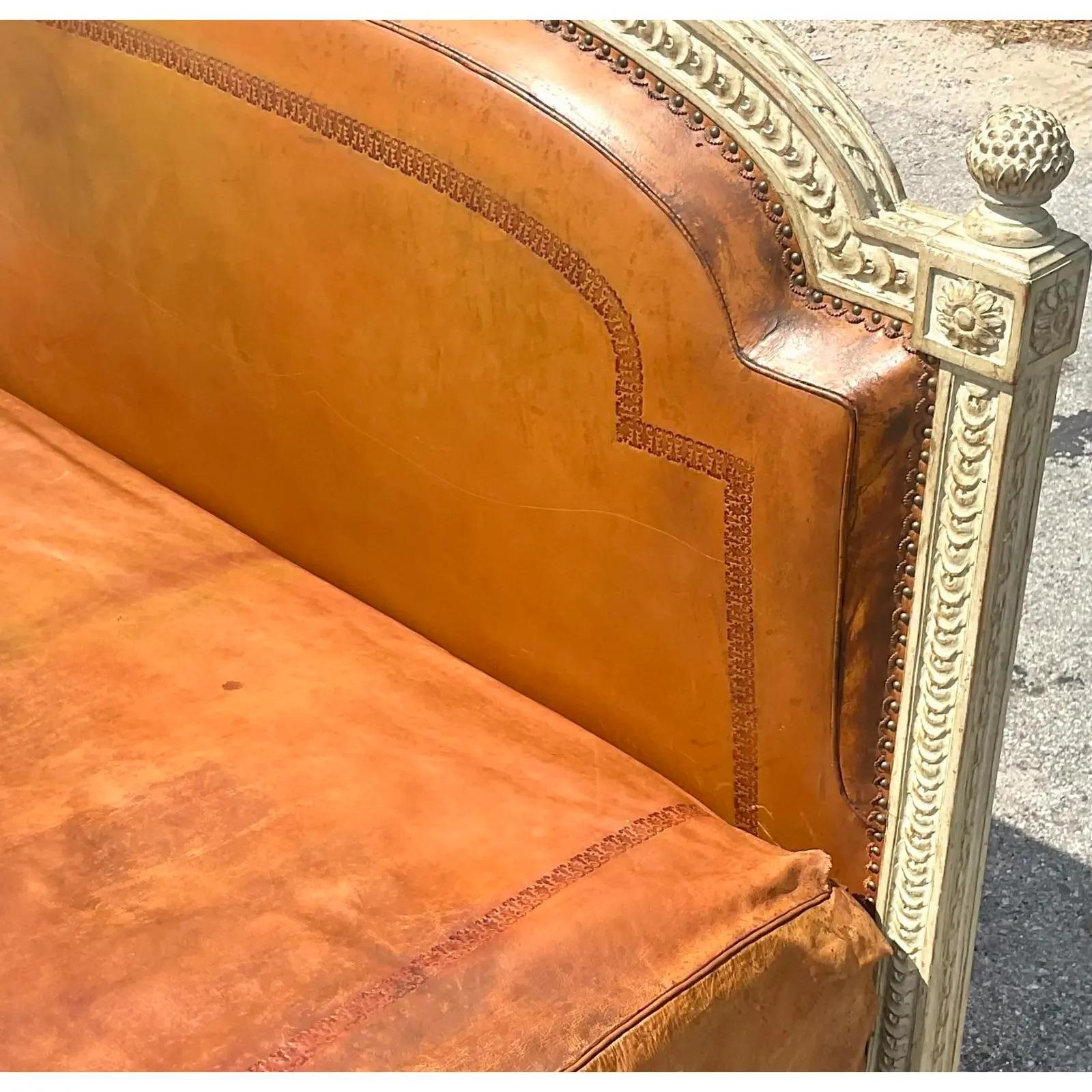 Vintage Regency Embossed Leather Daybed For Sale 8