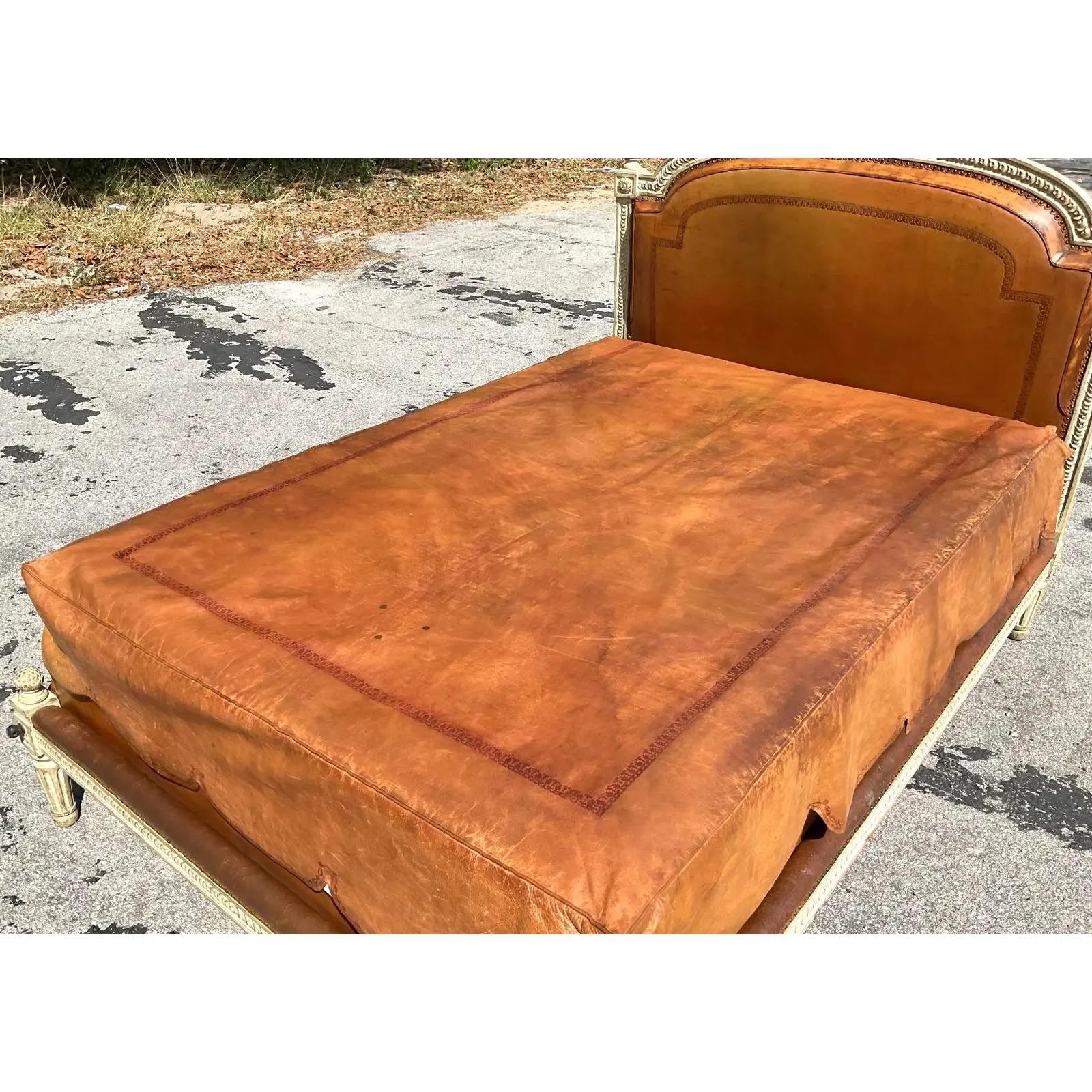 20th Century Vintage Regency Embossed Leather Daybed For Sale
