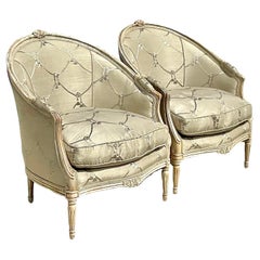 Vintage Regency Embroidered Lounge Chairs, a Pair