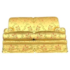 Vintage Regency Embroidered Satin Floral Down Loveseat