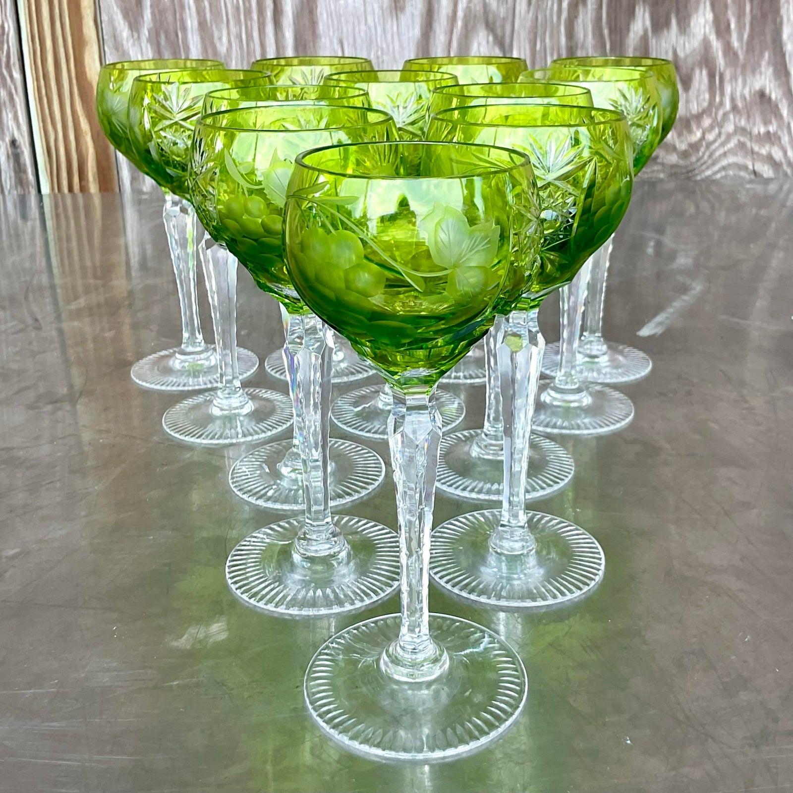 Vintage Regency Emerald Cut Crystal Wine Glasses - Set of 12 In Good Condition For Sale In west palm beach, FL