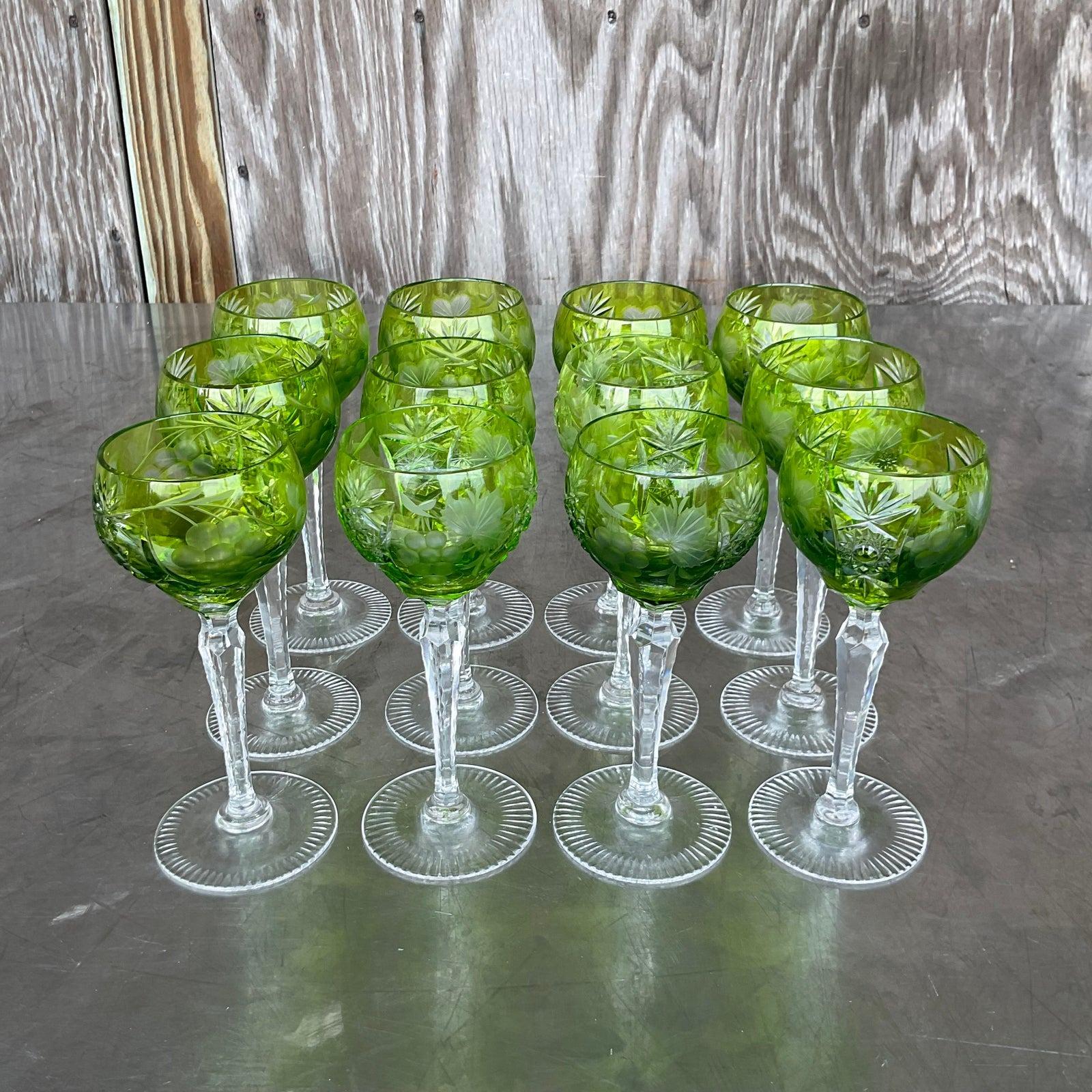 20th Century Vintage Regency Emerald Cut Crystal Wine Glasses - Set of 12 For Sale