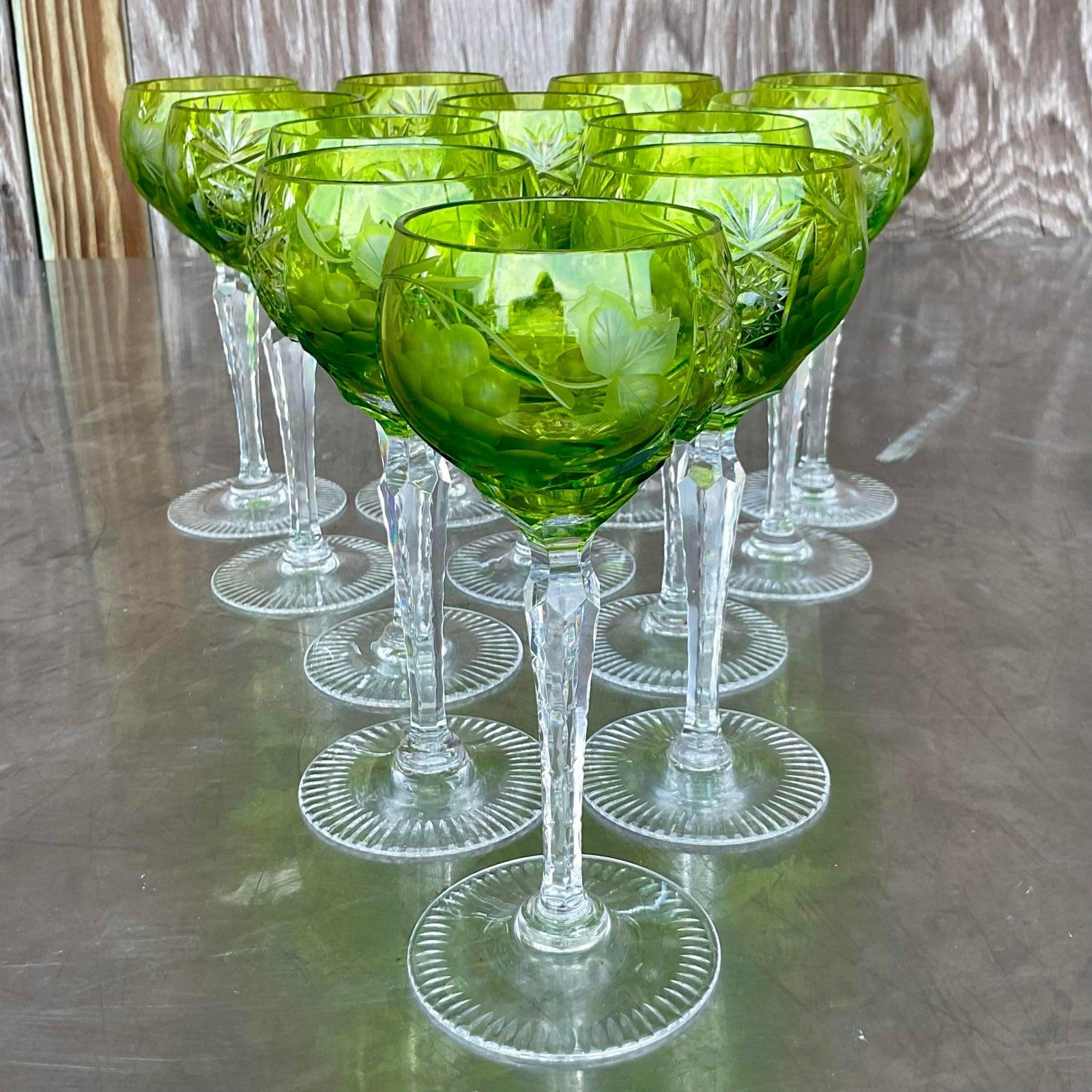Vintage-Weingläser aus Kristall mit Smaragdschliff im Regency-Stil - 12er-Set im Angebot 4