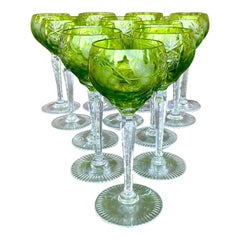 Vintage-Weingläser aus Kristall mit Smaragdschliff im Regency-Stil - 12er-Set