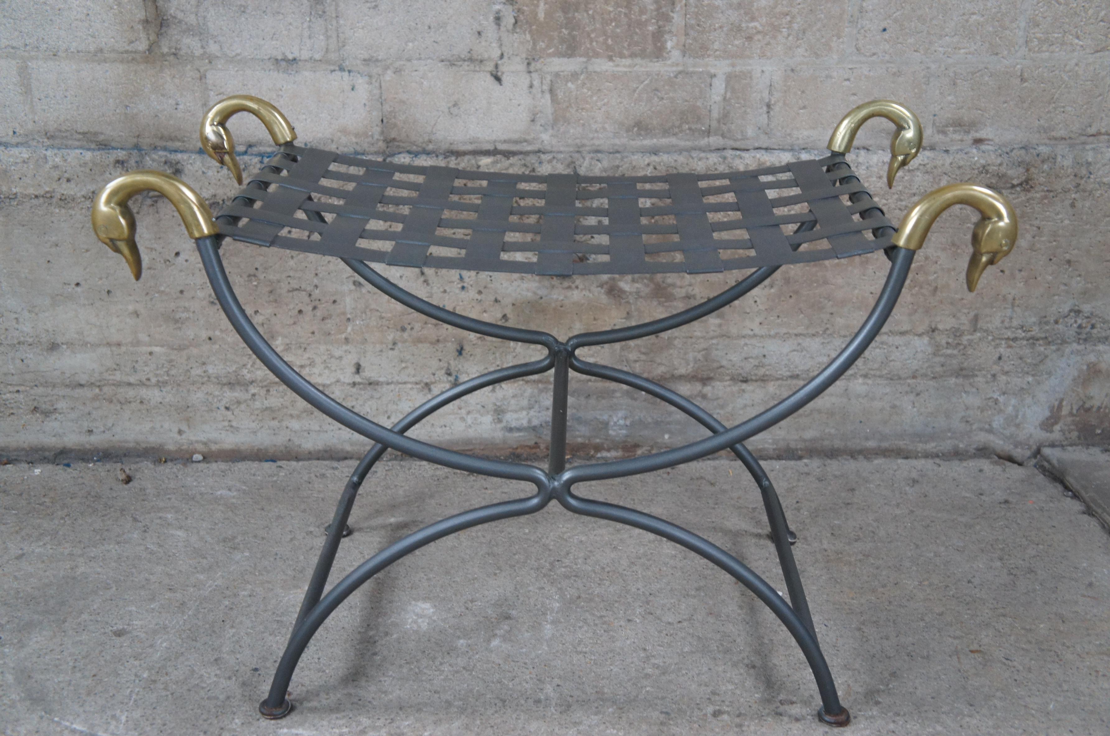 Vintage Regency Empire Style Curule Iron Figural Swan Bench After Maison Jansen 5