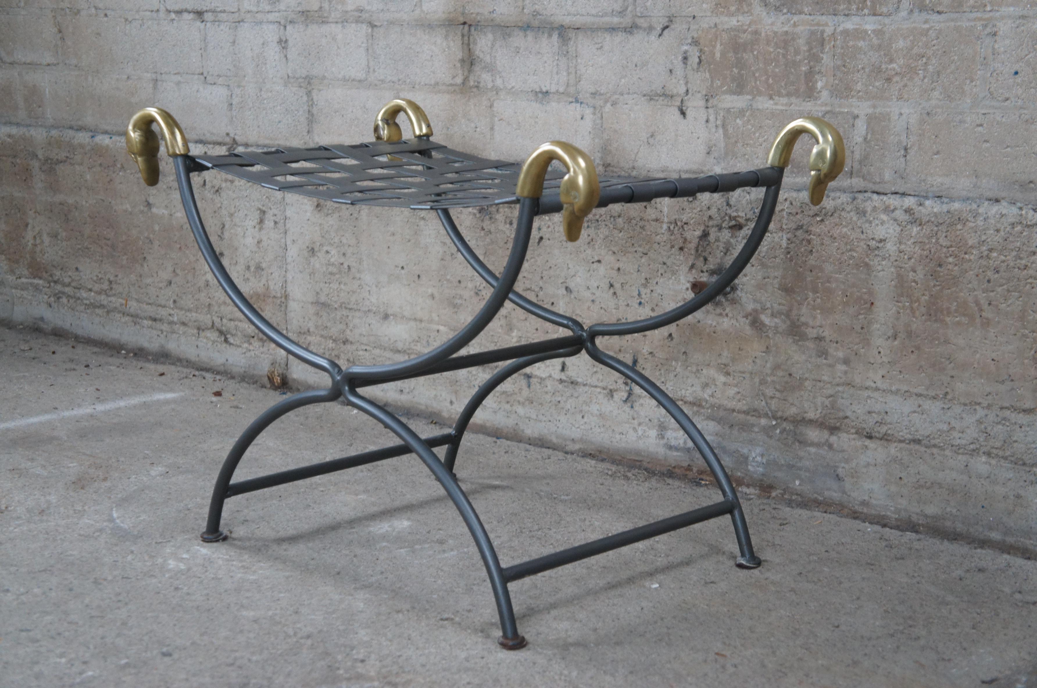 Vintage Regency Empire Style Curule Iron Figural Swan Bench After Maison Jansen 6